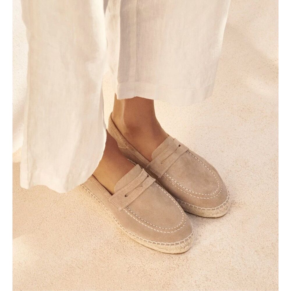 Tan Suede Espadrille Vacation Loafers - Picture 3 of 13